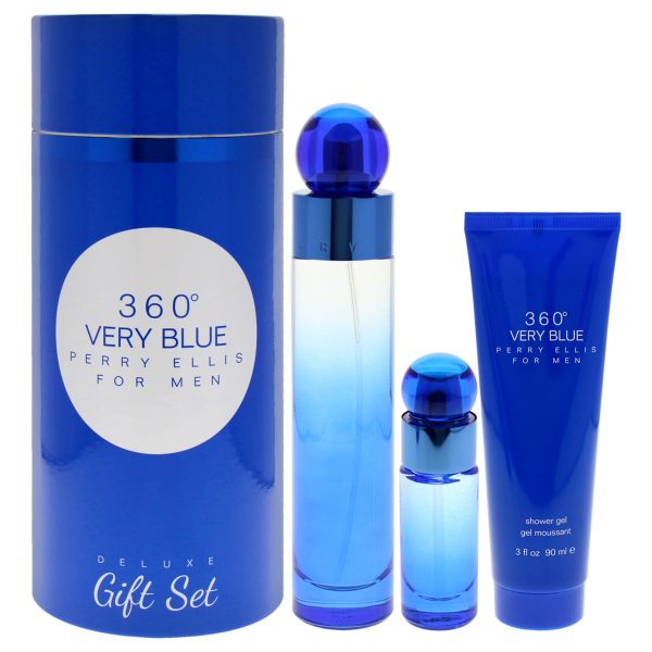 Perry Ellis 360 Very Blue by Perry Ellis for Men - 3 Pc Gift Set 3.4oz EDT Spray, 0.25oz EDT Spray, 3oz Shower Gel Hot on Sale