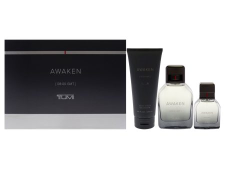 Tumi Awaken by Tumi for Men - 3 Pc Gift Set 3.4oz EDP Spray, 1oz EDP Spray, 6.7oz Body Wash Supply