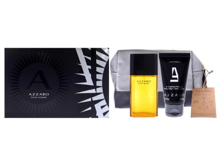 Azzaro Azzaro by Azzaro for Men - 3 Pc Gift Set 1oz EDT Spray, 1.7oz Hair and Body Shampoo, Pouch Supply