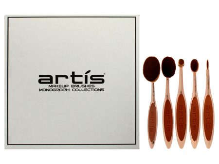 Artis Elite 5 Brush Set - Rose Gold  by Artis for Women - 5 Pc Elite Oval Brush 7 - Rose Gold, Elite Oval Brush 6 - Rose Gold, Elite Oval Brush 4 - Rose Gold, Elite Linear Brush 1- Rose Gold, Elite Circle Brush 1R - Rose Gold, Large Travel Case - Black Online now