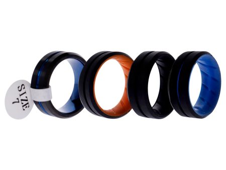 ROQ Silicone Wedding Ring Middle Line Set by ROQ for Men - 4 x 7 mm Black, Orange, Light Blue, Blue Supply