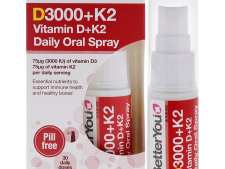 BetterYou D3000 Plus K2 Vitamin D Plus K2 Oral Spray by BetterYou for Unisex - 0.40 oz Spray Cheap