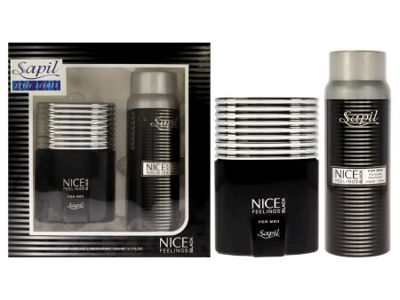 Sapil Nice Feeling Black by Sapil for Men - 2 Pc Gift Set 2.5oz EDT Spray, 5.1oz Perfumed Deodorant Spray Supply