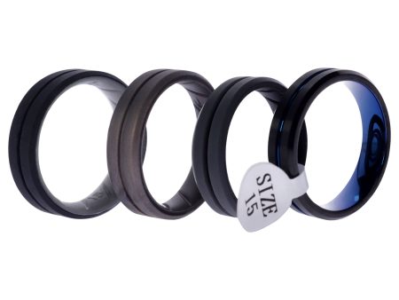 ROQ Silicone Wedding Ring BR Twin Middle Line Wedding Ring Set by ROQ for Men - 4 x 15 mm Bronzer, Black-Blue, Black, Grey Discount